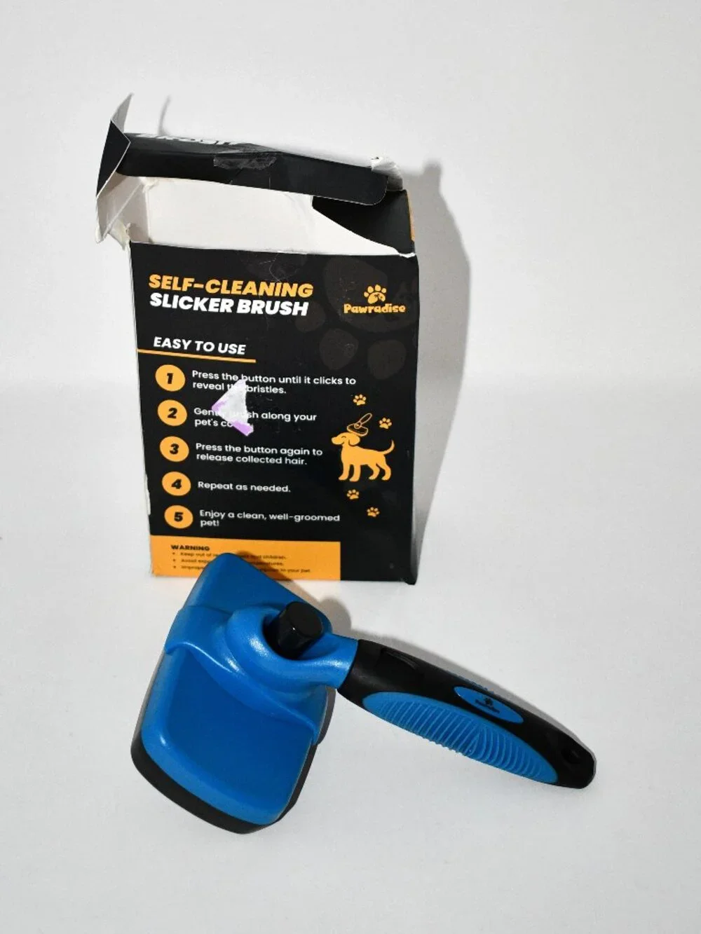 Pawradise Self-Cleaning Slicker Brush for Dogs & Cats Pet Grooming Blue & Black